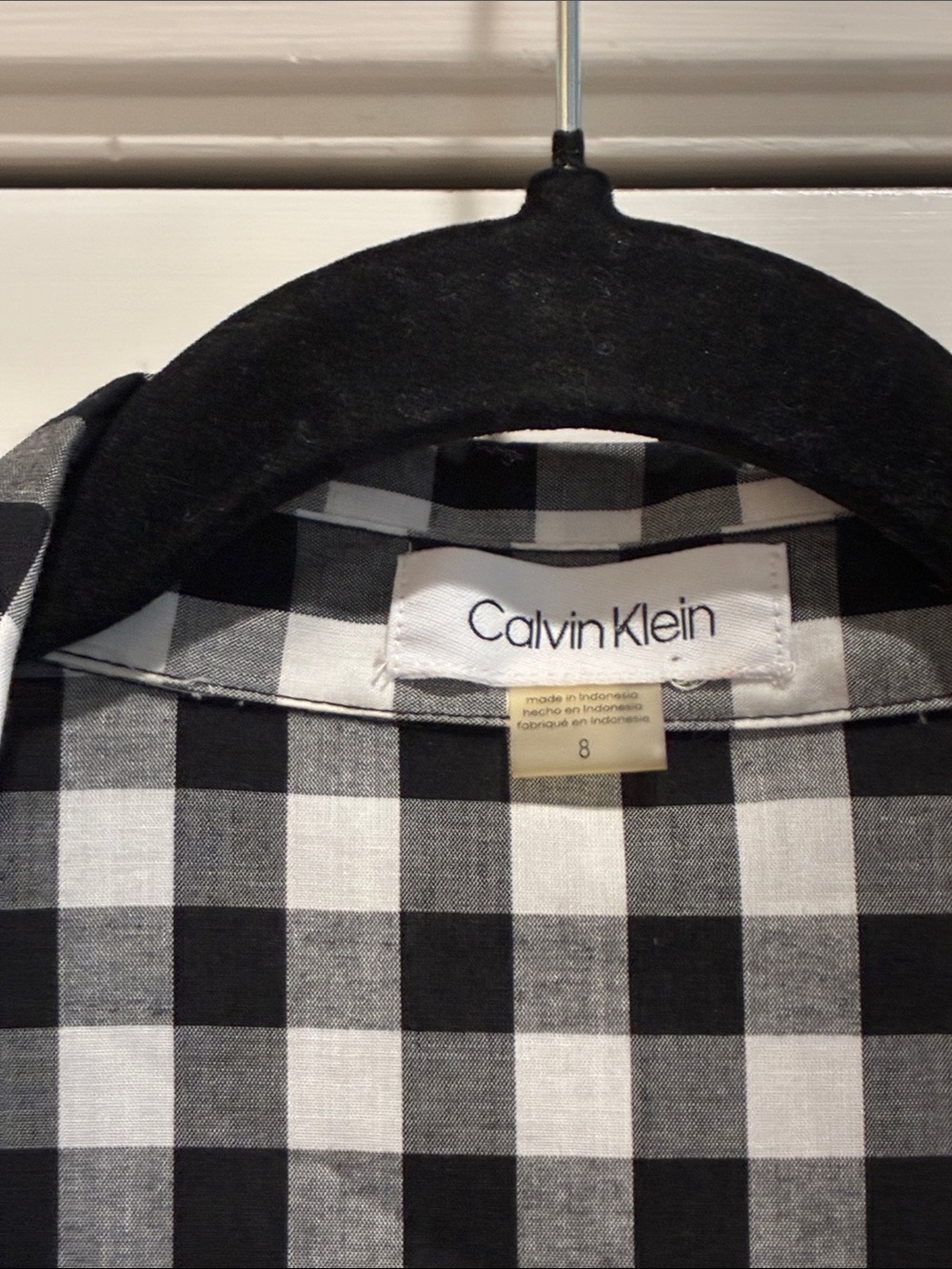 Calvin Klein Black and White Gingham cotton button down dress  with Tie Waist - Picture 3 of 3